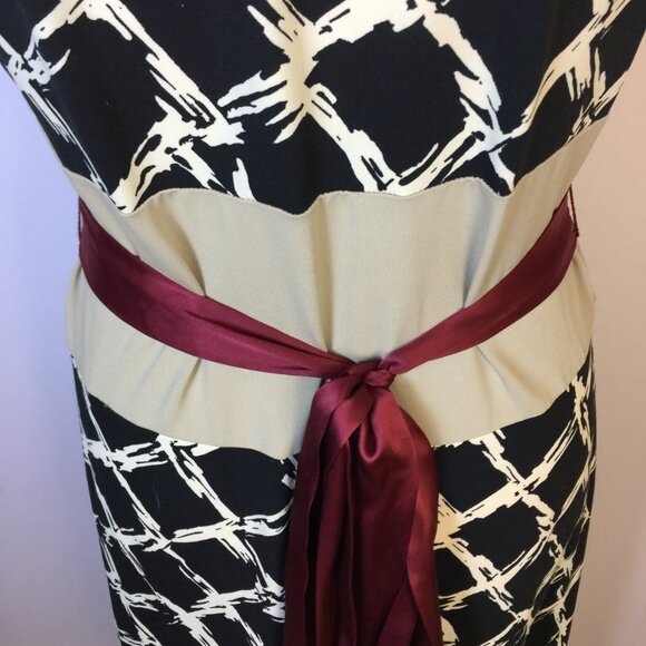 BCBGMaxAzria Faux Wrap A-line Dress Size S Womans Black Grid Cap Sleeve Stretch - Picture 14 of 14